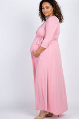 PinkBlush Pink Sash Tie Wrap Plus Maternity Maxi Dress
