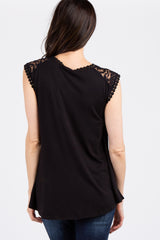Black Solid Lace Accent Top
