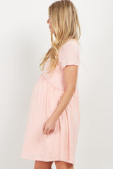 PinkBlush Pink Solid Crochet Trim Maternity Shift Dress