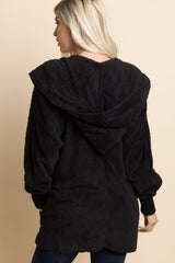Black Fuzzy Hooded Long Sleeve Jacket