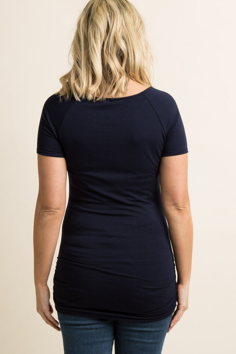Navy Blue Square Neck Short Sleeve Maternity Top main image 0