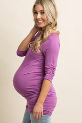 Violet Solid Fitted Ruched Maternity Top