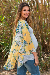 PinkBlush Yellow Floral Chiffon Bell Sleeve Maternity Cover Up