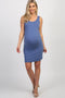 PinkBlush Blue Sleeveless Ruched Fitted Maternity Dress