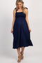 Navy Solid Self-Tie Smocked Maternity Midi Dress