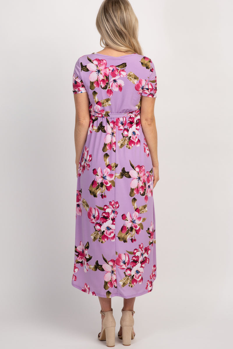 Plum Floral Hi-Low Maternity Wrap Dress