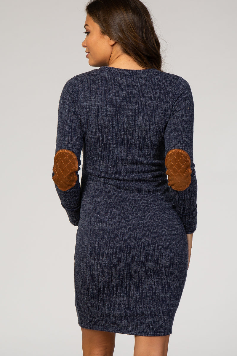 Navy Heathered Sequin Elbow Patch Sweater– PinkBlush