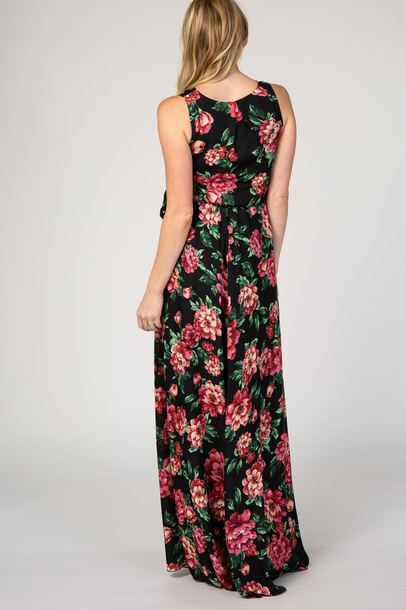 Black Floral Sleeveless Maternity Maxi Dress PinkBlush