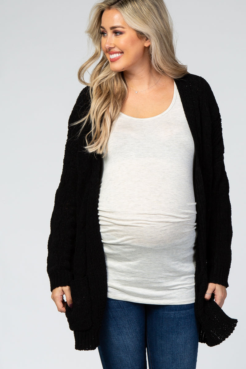 Black Cable Knit Maternity Cardigan PinkBlush