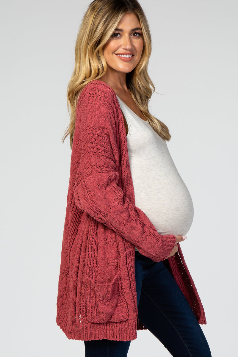 Mauve Cable Knit Maternity Cardigan PinkBlush