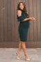 PinkBlush Forest Green Cold Shoulder Ruffle Detail High Neck Fitted Maternity Dress