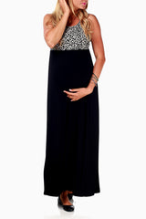 Black Animal Print Top Maternity Maxi Dress