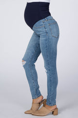 Blue Distressed Maternity Skinny Jeans