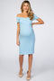 TurquoiseSolid Off Shoulder Maternity Fitted Dress