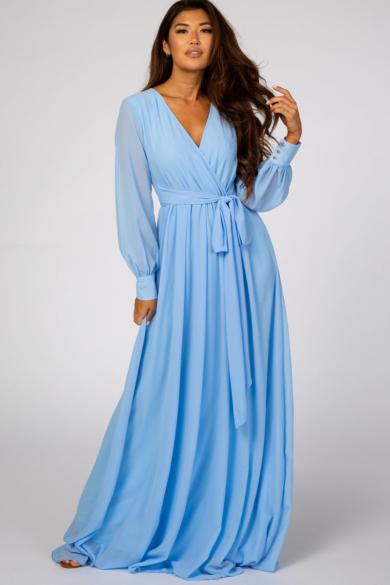 マイラン Volume Sleeve Maxi Dress Sea Blue Light Blue Chiffon Long Sleeve Maxi Dress – PinkBlush