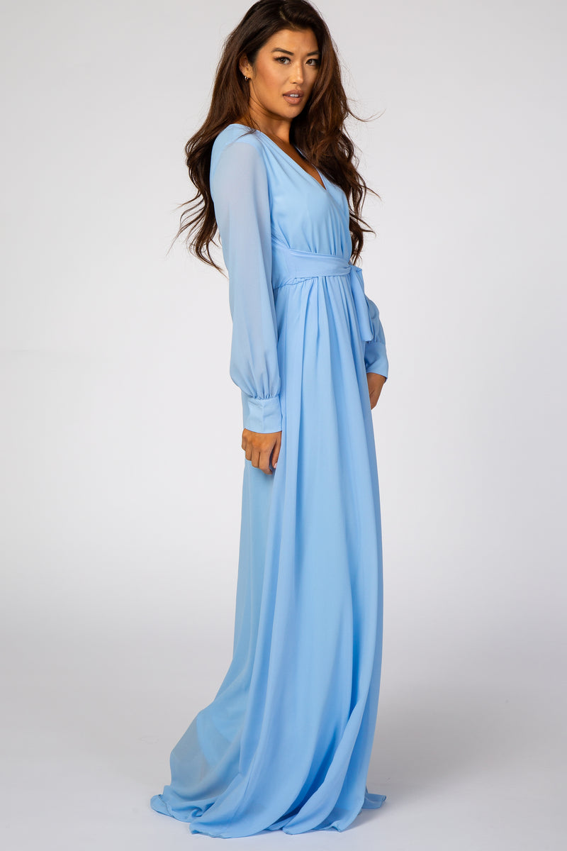 Light Blue Chiffon Long Sleeve Maxi Dress – PinkBlush
