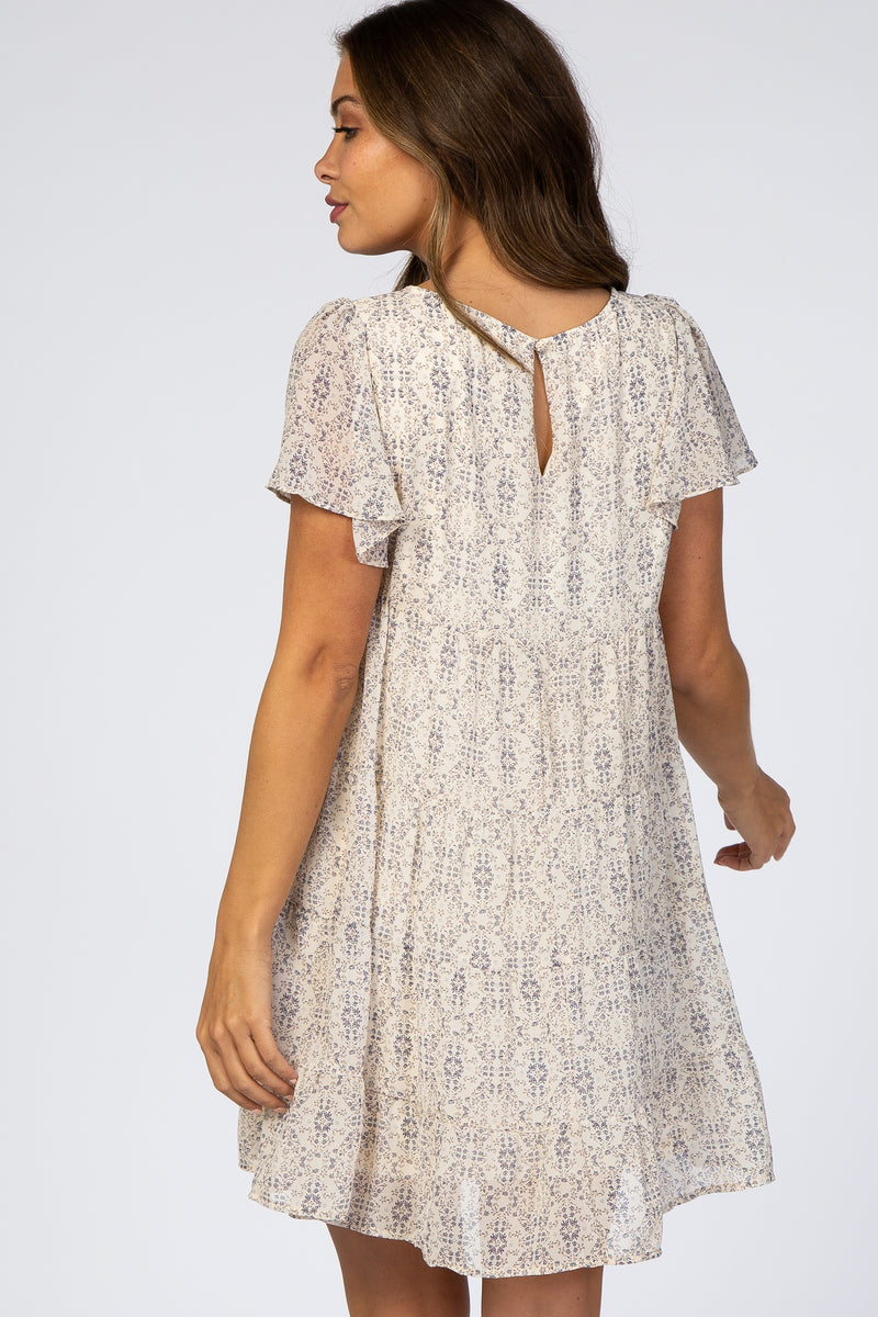 Ivory Floral Tiered Maternity Babydoll Dress PinkBlush