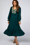 Emerald Floral Embroidered Ruffled Maternity Midi Dress