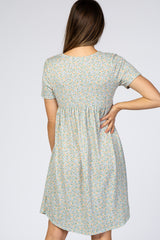 Blue Floral Short Sleeve Maternity Dress
