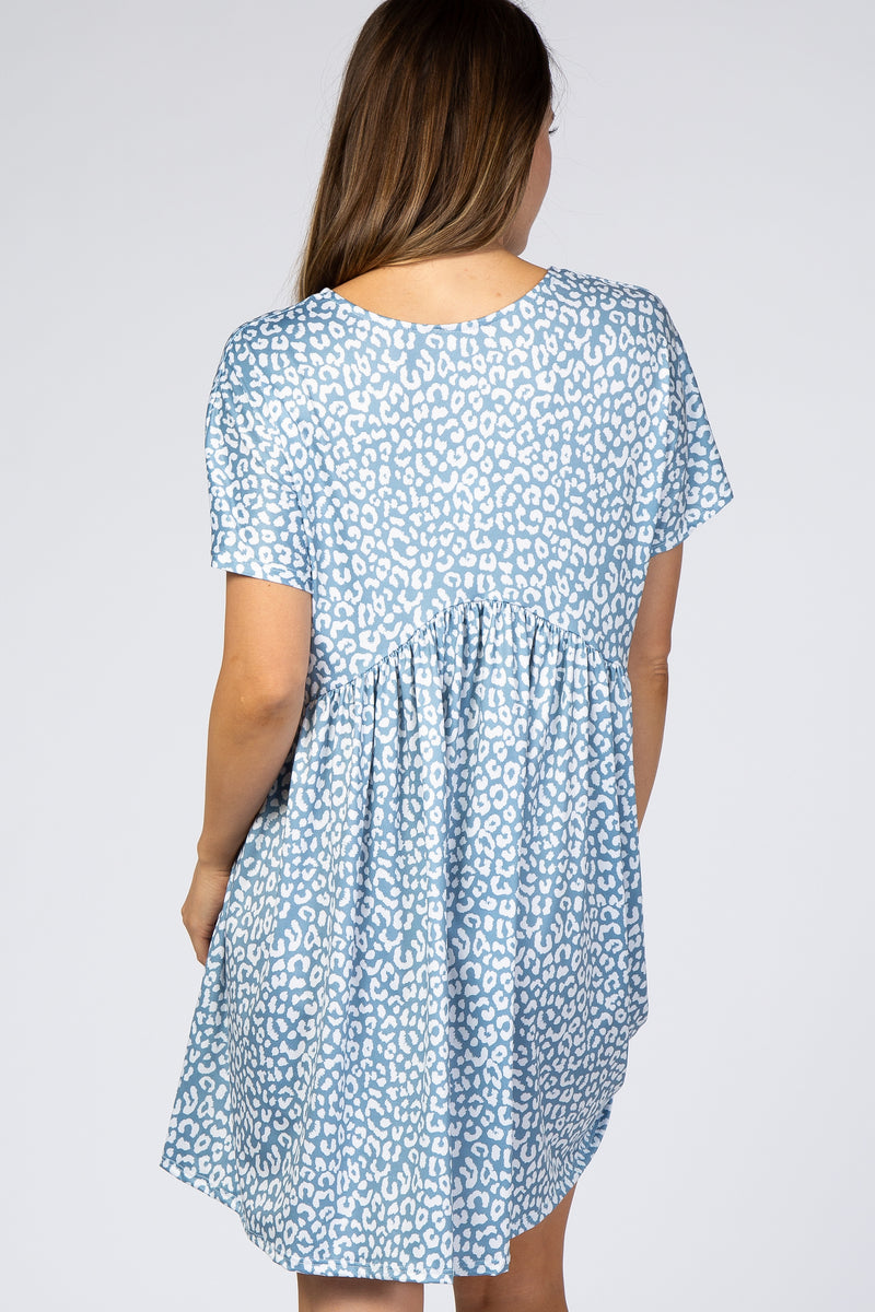 Women White And Blue Animal Printed Flared Maternity Dress