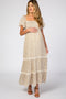 Ivory Floral Square Neck Smocked Front Lace Trim Maternity Maxi Dress