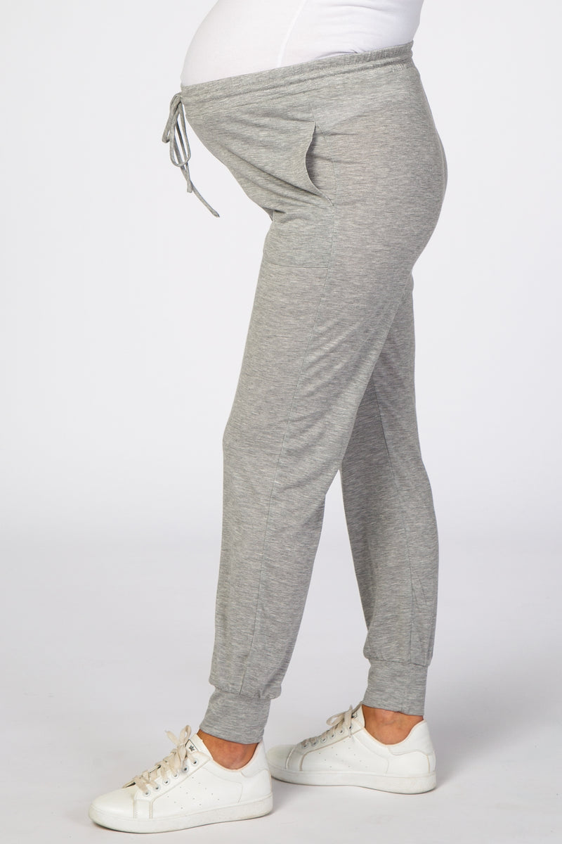 Heather Grey Knit Maternity Drawstring Pants PinkBlush