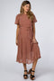 Rust Leaf Print Pleated Maternity Midi Dress