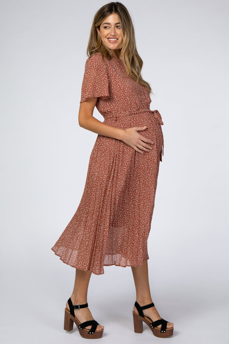 Rust Printed Maternity Dress for Women