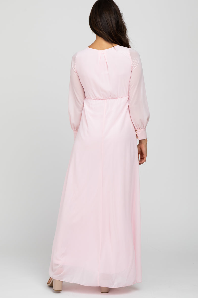 Light Pink Chiffon Long Sleeve Maxi Dress – PinkBlush