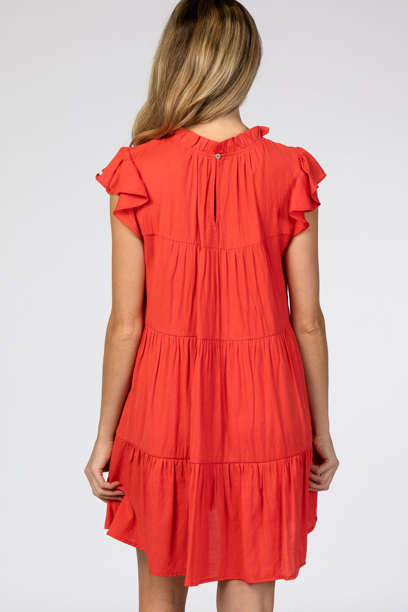 Red Ruffle Accent Tiered Maternity Dress PinkBlush