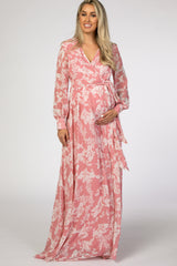 Pink Floral Chiffon Maternity Maxi Dress