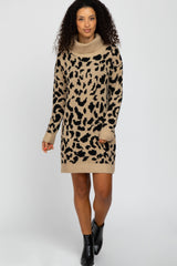 Taupe Leopard Turtleneck Maternity Sweater Dress