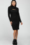 Black Ribbed Mock Neck Front Cutout Dress