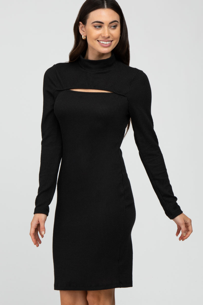 Tab Rib Mock Neck Long Dress Beh Ck Black main image 0