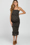 Black Animal Print Smocked Fitted Maternity Midi Dress