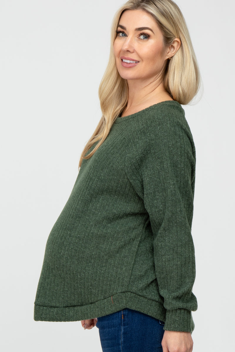 Teal Ribbed Collared Long Sleeve Maternity Top