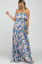 Blue Floral Strapless Ruffle Front Maternity Maxi Dress