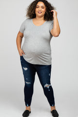 Navy Blue Distressed Plus Maternity Jeans