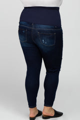 Navy Blue Distressed Plus Maternity Jeans