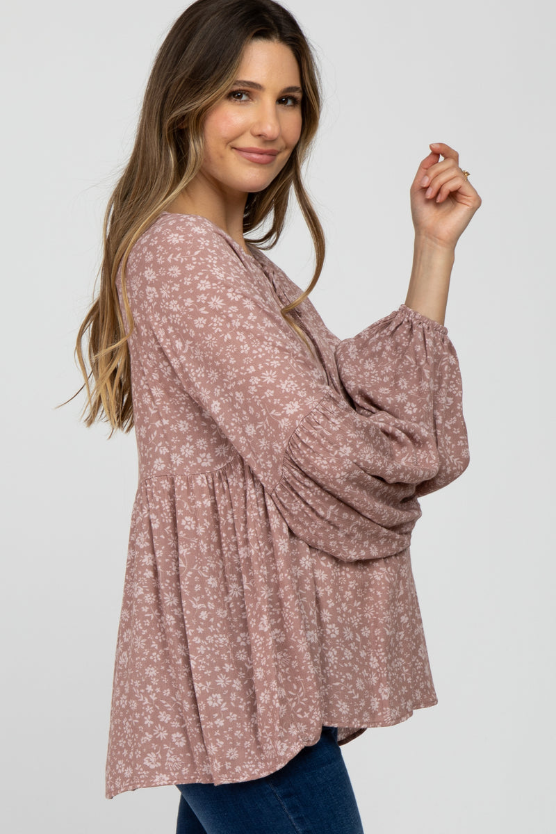 Mauve Babydoll Bubble Sleeve Blouse