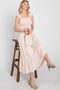 Beige Smocked Ruffle Accent Sleeveless Midi Dress