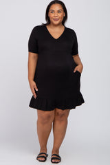 Black V-Neck Ruffle Hem Maternity Dress