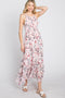 Pink Floral Chiffon Smocked Midi Dress