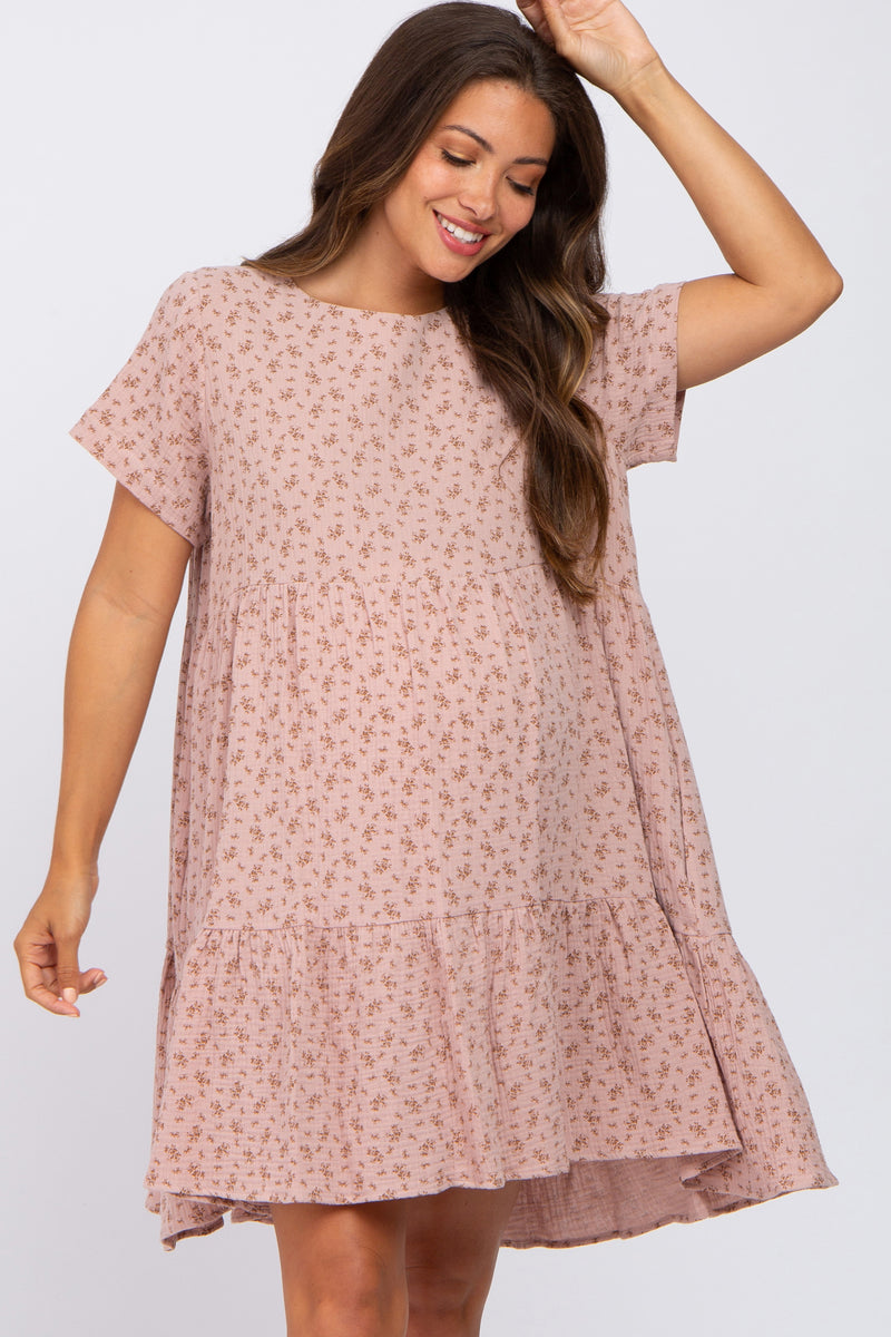 Light Pink Printed Maternity Babydoll Dress PinkBlush