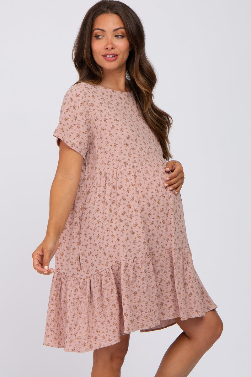 Light Pink Printed Maternity Babydoll Dress PinkBlush