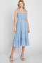 Blue Floral Sleeveless Smocked Tiered Midi Dress