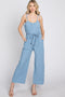 Blue Shoulder Tie Linen Jumpsuit