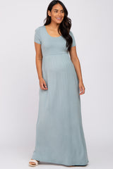 Light Blue Basic Maternity Maxi Dress