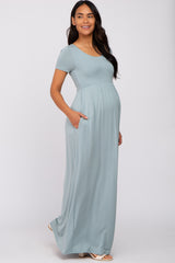 Light Blue Basic Maternity Maxi Dress