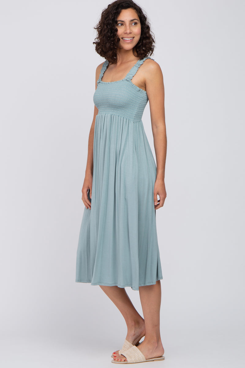 Light Blue Smocked Ruffle Strap Midi Dress – PinkBlush